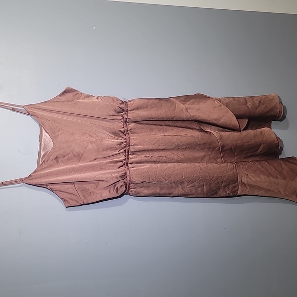 LASCANA Romantic Satin Tie Waist Ruffle Hem Powder Blush Peach Satin Dress - Picture 2 of 11